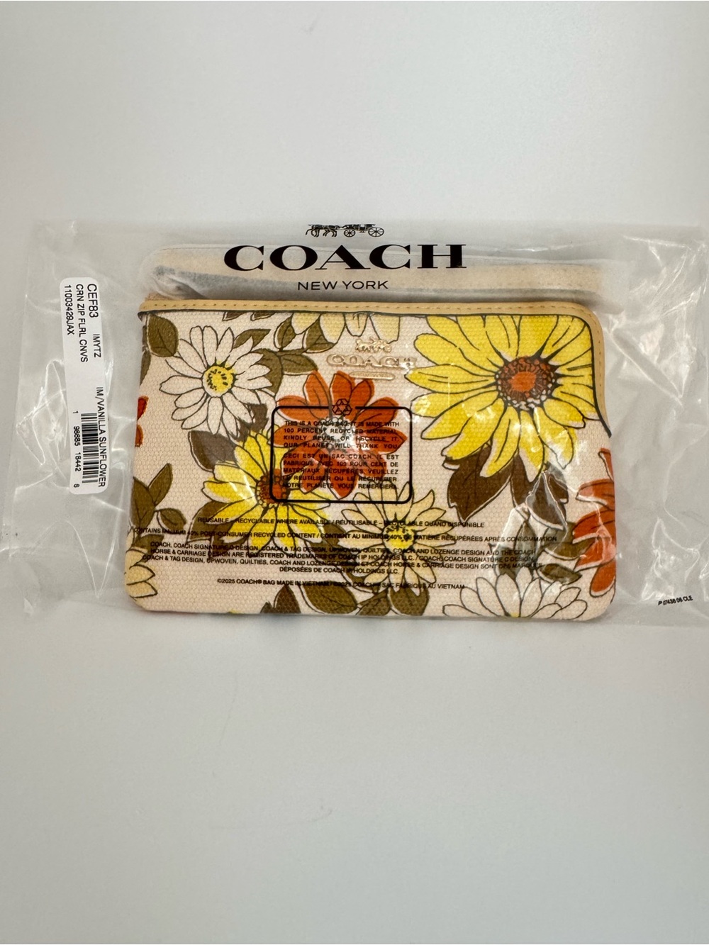 NWT Coach CEF83 Vanilla Sunflower Floral Print Corner Zip Wristlet - Picture 5 of 15